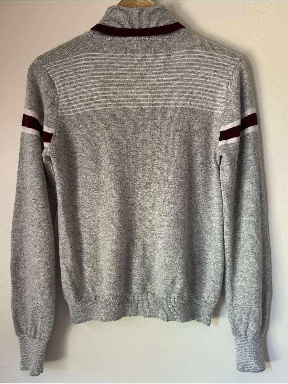 Faherty Solange Cashmere Sweater Pullover Turtleneck Heather Gray Burgundy L - Picture 5 of 12